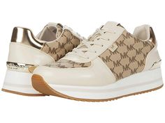 MICHAEL Michael Kors Monique Trainer - Women's Shoes : Natural : Elevate your athleisure style in the MICHEAL Micheal Kors Monique Trainer. Almond toe. Lace-up closure. Fashion hardware. Textile, polyester upper. Cotton lining. Textile insole. Rubber outsole. Imported. Weight of footwear is based on a single item, not a pair. Outfit Tenis, Fashion Hardware, Mk Shoes, Humble Hustle, Michael Kors Sneakers, Athleisure Style, Michael Kors Men, Michael Kors Crossbody, Athleisure Fashion