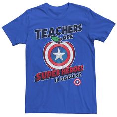 a blue t - shirt that says teachers are super heros in disguise