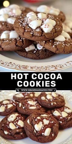 chocolate cookies topped with marshmallows on a white plate