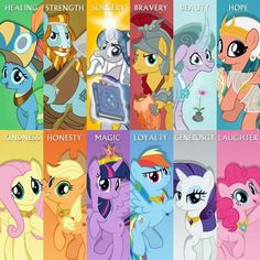 many different pictures of ponies with names on them