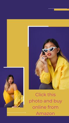 a woman in yellow is talking on her cell phone while wearing sunglasses and posing for the camera