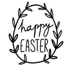 a black and white happy easter card with the words happy easter in a circle surrounded by leaves