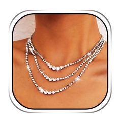 PRICES MAY VARY. Layering necklace is made of alloy,it is high quality and not easy broken,if you wear it,you can feel it is soft and comfortable Silver rhinestone necklaces are not easy to knot and convenient to wear.You can adjust the length of necklace freely by yourself Rhinestone necklace chain has a unique and beautiful design for most women,it can show off the graceful shape of your neck and improve your elegance Dainty necklace chains are the perfect gift for family or friends on Birthda Silver Crystal Necklace, Sparkly Party, Necklaces Silver, Party Necklace, Layering Necklace, Silver Crystal, Silver Rhinestone, Rhinestone Necklace, Silver Chain Necklace