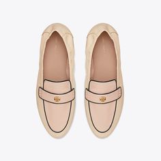 Our Ballet Loafer® is an interpretation of two classics — the flexibility of a ballet slipper with the profile of a loafer. The insole provides performance-level comfort, ruched sides secure the foot and treads on the outsole add traction. It is crafted in leather and detailed with a Double T in brushed gold. The shoe's edges are hand-painted and the strap is hand-stitched. Designer Flats, The Ballet, Ballet Slippers, Comfortable Flats, Footwear Design Women, Wallet Accessories, Handbag Shoes, New Handbags, Hand Stitched