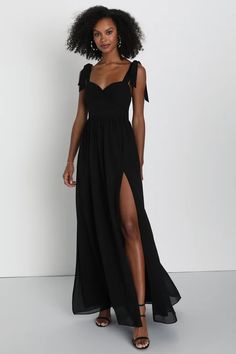 Black Bridesmaid Dresses - Lulus Recruitment Dresses, Bridesmaid Dresses Black, Black Wedding Guest Dresses, Black Tie Event Dresses, Black Tie Wedding Guest Dress, Black Chiffon Dress, Cute Black Dress, Black Bridesmaids, Ruched Maxi Dress