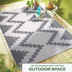 an outdoor rug is shown with the text let the summer don't ruin your outdoor space