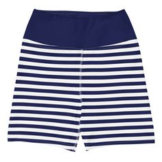 Berry Jane Women's Mid-thigh Swim Shorts. These cute, timeless nautical stripe swim shorts are a perfect coverup for SUP paddle boarding, swimming, or lounging. These shorts offer UPF 30+ Sun protection with a high-waisted, mid-thigh length. The slimming effect keeps you looking great while enjoying the salt air and sunshine! Details: High waist (sits at the natural waist) Wide waistband Inseam length 4 3/4" (Size S) For more fit and sizing info, check out our size chart Features: 82% polyester, Sup Paddle, Salt Air, Bralette Tops, Paddle Boarding, Wide Waistband, Rash Guard, Navy White, Swim Shorts, Sun Protection