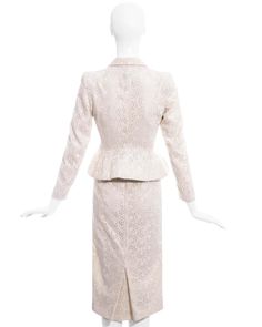 For Sale on 1stDibs - John Galliano white broderie anglaise cotton skirt suit comprising: fitted blazer jacket with hidden front button fastenings, notched lapel and accentuated Tailored White Skirt Suit For Wedding, Elegant Fitted Blazer For Daywear, Fitted Vintage White Sets, Fitted Blazer Jacket, Fitted Blazer, John Galliano, Cotton Skirt, Skirt Suit, Blazer Jacket