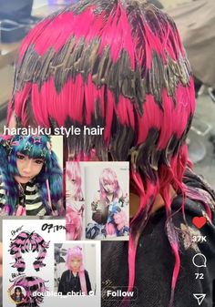 Unique Color Placement Hair, Tips Of Bangs Dyed, Fun Short Hair Color Ideas, Scene Raccoon Hair, Scene Hair Dye Ideas, Hair Dye Patterns Ideas, Maximalist Hair, Mane Hairstyle, Scene Hair Colors