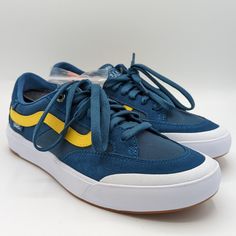 New Womens Vans Berle Pro Stv Navy Yellow Sneaker Shoes. They Are Mens Size 7 Which Is Equivalent To A Women's Size 8.5. Unworn With The Original Tag Attached And Additional White Laces. Happy Shopping! Vans #: Vn0a3wkxsn0 Will Ship Same Or Next Day, Bundle To Receive A Discount And Only Pay 1 Shipping Price! Blue Vans Sneakers With Synthetic Material, Blue Synthetic Vans Sneakers, Yellow Synthetic Skate Shoes With Round Toe, Blue Vans Sneakers For Sports, Blue Low-top Vans Skate Shoes, Yellow Synthetic Round Toe Skate Shoes, Blue Low-top Vans Sneakers, Blue Synthetic Skate Shoes For Skateboarding, Vans Blue Skate Shoes For Sports