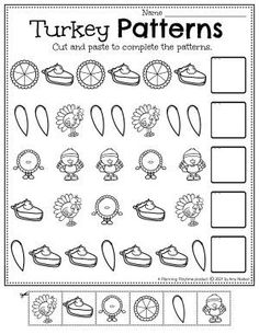 a turkey pattern worksheet for kids to practice counting and matching numbers with pictures