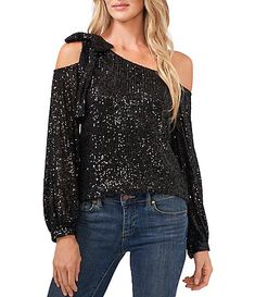 Sequin Top Outfit, Sequin Blouse, Sequin Bow, Long Sleeve Sequin, Bow Blouse, Party Tops, One Shoulder Tops, Matching Family Outfits, Sequin Top