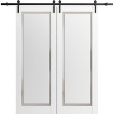 two white doors with black handles on each side