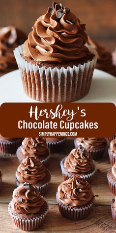 Hershey's Chocolate Cupcake with chocolate frosting and sprinkles on a pedestal Hershey Cupcakes, Hersheys Chocolate Cake Recipe, Hershey Chocolate Cakes, Chocolate Swirls, Hershey Recipes, Chocolate Cupcakes Moist, Hershey's Chocolate, Cupcake Recipes Chocolate, Chocolate Buttercream Frosting