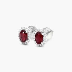 Oval Ruby Earrings With Halo Design, Classic Ruby Jewelry With Halo, Classic Ruby Earrings With Halo Setting, Oval Ruby Halo Jewelry, Oval Ruby Jewelry With Halo, Classic Halo Oval Cabochon Jewelry, Oval Ruby Jewelry With Halo Design, Ruby And Diamond Earrings, Ring Concierge