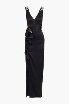 Shop on-sale MARCHESA NOTTE Embellished ruffled satin-crepe gown for Woman. Browse the best deals from MARCHESA NOTTE and luxury fashion at The Outnet. Elegant Black Dress, Beach Wear Outfits, Ink Clothes, Satin Gown, Black Gown, Clothing Care, Crystal Embellishment, Designer Gowns, Marchesa