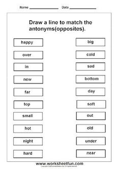 worksheet with words and pictures to help students learn how to use the word pairs