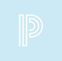 the letter p in white on a light blue background