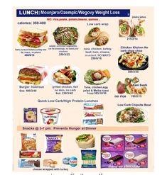 the menu for lunch is shown with different foods