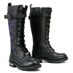 MilwaukeeLeatherMBL9357Women'sBlack14TallMotorcycleBootsLace-UpHigh-RisePurpleEmbroideredLeatherShoe Features CowhideLeather|Thesebikerbootsaremeticulouslycraftedfromfull-grainpremium2.2mmthickcowhideblackskin,offeringwaterproofandimpermeableleatherforreliabledefenseagainstwetconditions.Theuppersoftheseleathermotorcyclebootsarestronglyconstructedtoensureexceptionalqualityandlong-lastingdurability. LaceUpSideZipperCalfBuckleClosure|These14-inch-tallmotorcyclebootsforwomenfeatureasecureclosuresyst Purple Motorcycle, Womens Biker Boots, Motorcycle Riding Boots, Heel Boots For Women, Victorian Boots, Leather Motorcycle Boots, Rider Boots, Womens Riding Boots, Black Riding Boots