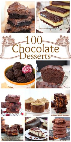 chocolate desserts collage with the words, 100 chocolate desserts