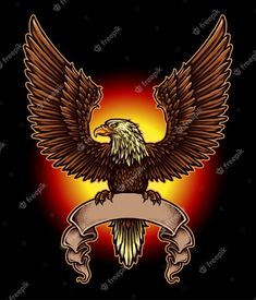 an eagle with banner on black background