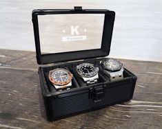 "Celebrate special occasions with our high-quality aluminum watch box. The perfect gift for birthdays, graduations, anniversaries, and more, it's designed with a military-like style, embodying rugged sophistication. ⭐ Made with a glass lid, this watch box lets you add a personal touch by engraving custom content. The grooved exterior, featuring horizontal lines, offers a sleek and minimalist look while ensuring structural integrity. ⭐ Available in both 3 and 5 slot options, our watch box caters to different needs. The army-inspired designs showcase your loved one's unique personality and interests. Make their day memorable with a gift that combines style and functionality. ⭐  Material: Aluminum exterior with a glass lid ⭐  Size: 3 slots - 6.7\"x4.3\"x3.3\"; 5 slots - 11.4\"x4.3\"x3.3\" --- Durable Black Watch As Gift, Modern Customizable Watch Accessories For Gift, Modern Customizable Watch Accessories As Gift, Customizable Silver Watch Accessories For Gift, Durable Silver Watch Accessories For Gift, Personalized Watch Box, Men Christmas Gift, Mens Watch Box, Anniversary Gift For Husband