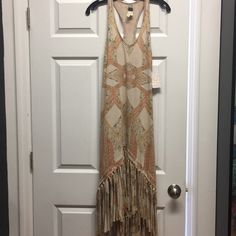 Nwt Free People High Low Dress Spring Fringe Maxi Dress, Chic Beige Fringe Dresses, Sleeveless Fall Beach Maxi Dress, Spring Beige Fringe Mini Dress, Sleeveless Beige Maxi Dress For Fall, Sleeveless Maxi Dress For Beach In Fall, Spring Beige Fringe Dress, Bohemian Sleeveless Dresses For Fall, Chic Long Dresses With Fringe