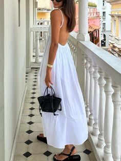 Stylewe offers stylish and concessional Dresses.. SPU: 1YDR3TC44C, Color: White, Neckline:V neck, Thickness:Regular. Backless Midi Dress, Cami Midi Dress, Jumpsuit Outfit, Long White Dress, Sling Dress, Yoga Shorts, Denim Jumpsuit, Midi Dress Sleeveless, Outfit Casual