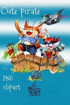 an image of a cartoon cat on a pirate ship with other cats in the background