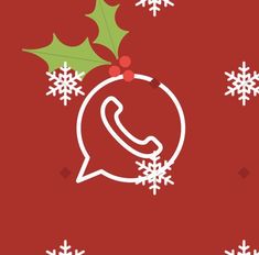 a red background with white snowflakes, holly and a phone call sign on it