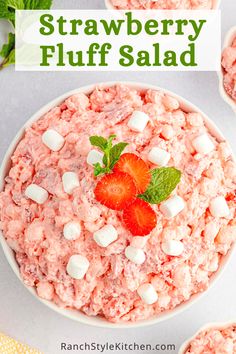 strawberry fluff salad with marshmallows and mint