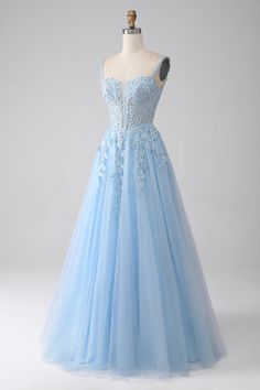 Cornflower Blue Prom Dress, Light Blue Corset Prom Dress, Pale Blue Prom Dress, Light Blue Grad Dresses, Ball Gowns Light Blue, Under The Sea Prom Dress, Blue Simple Prom Dress, Light Blue Formal Dresses, Prom Dresses Corset Top