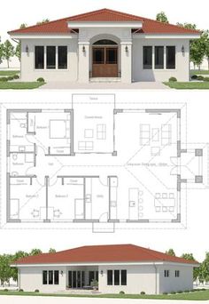 two floor plans for a house with multiple rooms and an attached garage, in the same area