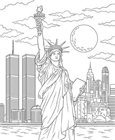 the statue of liberty in new york city coloring page for adults and children, with an image of the statue of liberty