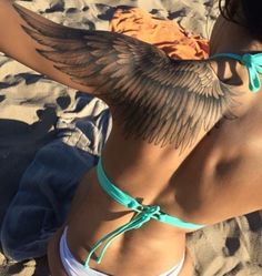 Wing Tattoo On Shoulder, Angel Wing Tattoo, Wing Tattoos On Back, Girl Shoulder Tattoos, Black Girls With Tattoos, Wing Tattoo, Tattoos For Black Skin, Forearm Tattoo Women, Pretty Tattoos For Women