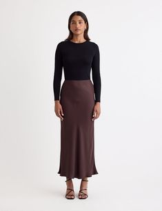 Black Dress Accessories, Midi Slip Skirt, Cord Dress, Brown Satin, Essential Dress, Brown Style, Slip Skirt, Pinafore Dress, Petite Maternity