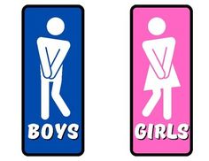 two signs with the words boys and girls in different colors, one is pink, one is blue