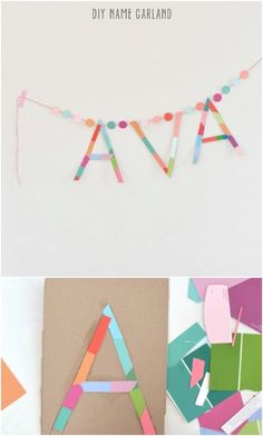 an art project made out of construction paper and colored pencils with the words diy name garland