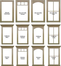 various types of windows with different sizes and shapes, all labeled in the same font