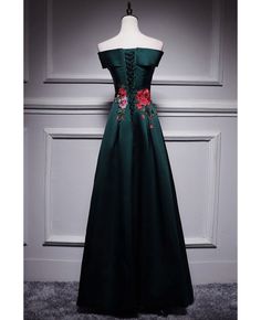 Get 10% off now! Buy dark green satin long formal dress with embroidered flowers at cheap price online. Free stable shipping and pro custom service since 2009. Dark Green Satin Dress, Party Dress Green, Embroidery Green, Satin Party Dress, Green Satin Dress, Long Party Dress, Green Corset, Green Prom, Dress With Embroidery