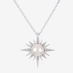 Pearl Type: Cultured Freshwater PearlsFeatures: Quick Ship, Celestial JewelryJewelry Closure: Lobster ClaspShape: StarStone Cut: RoundPearl Size: 7-7.5mmMetal Color: YellowChain Length: 18 InchPendant Length: 19.7mmPendant Width: 19.7mmChain Construction: CableCare: Wipe CleanStone Type: 12 Lab Created SapphireBirthstone: June BirthstoneMetal: Sterling SilverNecklace Type: Pendant NecklacesCountry of Origin: Imported Elegant Starburst Jewelry With Star Charm, White Star-shaped Clavicle Chain Necklace, White Gold Star Necklace With Clavicle Chain, White Star-shaped Jewelry With Clavicle Chain, Elegant White Starburst Jewelry, Pendant Ideas, Pewter Pendant, Star Pendant Necklace, Pearl Types