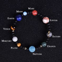 Galaxy Solar System, Solar System Bracelet, 9 Planets, Galaxy Planets, Mala Bead Necklace, Universe Galaxy, Chakra Bracelet, Gemstone Beaded Bracelets, Bracelets Handmade Beaded