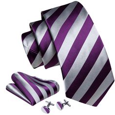 Treat yourself with a new pattern and splash of color to your look with this unique tie set. 100% Silk Handmade Package Includes: Tie, Pocket Square & Cufflinks. Length: 59" Width: 3.34" Warm iron if needed Silver Ties For Father's Day Gift, Silver Tie As A Gift, Silver Tie For Gift, Prom Gift, Necktie Set, Unique Ties, Gray Silk, Cufflink Set, Stripe Silk