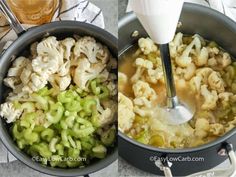 two pans filled with different types of food