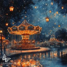 a painting of a merry go round at night