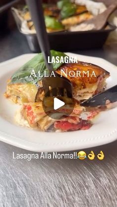 lasagna alla norma on a plate with a knife