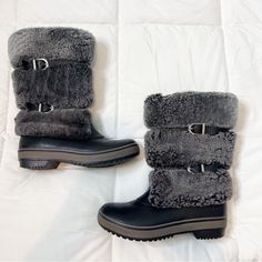 Ugg Lilyan Black Fur Tall Snow Boots - Black Leather Bottom With Gray Fur Upper - Buckle Detail - Tall Shaft - Fur Has Slight Wear (4th Pic) - Women’s Size 7 - Bundle To Save 20% - Outsole 10.5” Dog Friendly, Smoke Free. Tall Snow Boots, Shoes Ugg, Black Leather Boots, Dog Friendly, Womens Uggs, Winter Rain, Ugg Shoes, Boots Black, Snow Boots