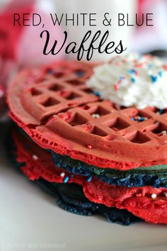 red, white and blue waffles are stacked on top of each other