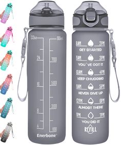 the water bottle is designed to look like it has different measurements and colors on it